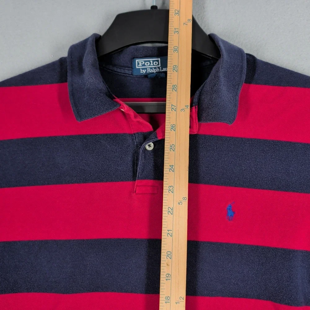 Polo Ralph Lauren Polo Shirt Mens‎ XL Red Navy Blue Striped Cotton Short Sleeve